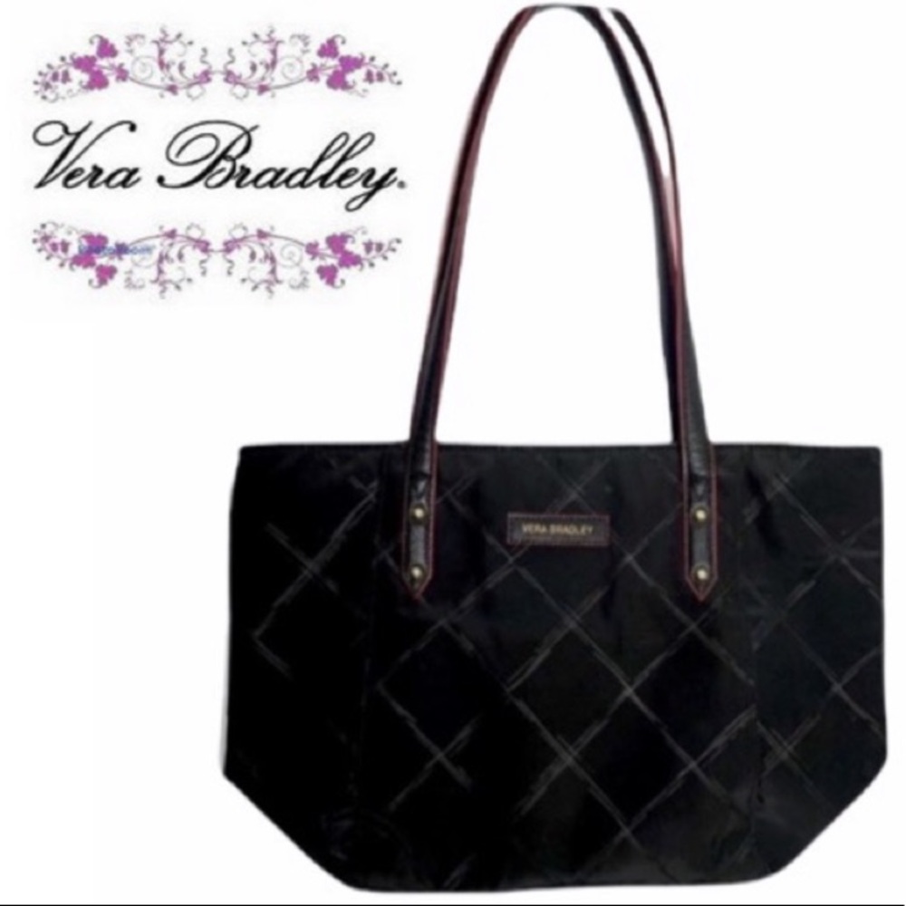 Vera Bradley Designer Purse Luxury Tote Large Black Brown Diamond Pattern Bag